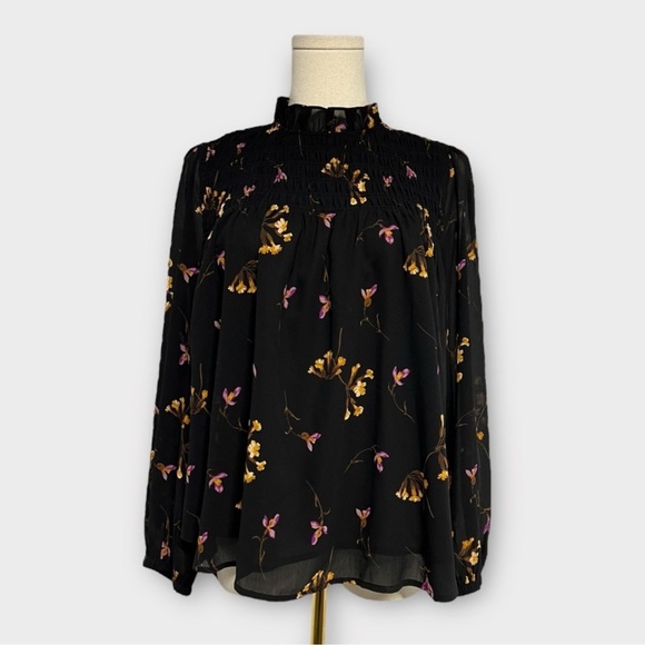 - NWT Madewell Georgette Ruffle-Collar Smocked Top in Falling Freesias B… - Picture 6 of 14